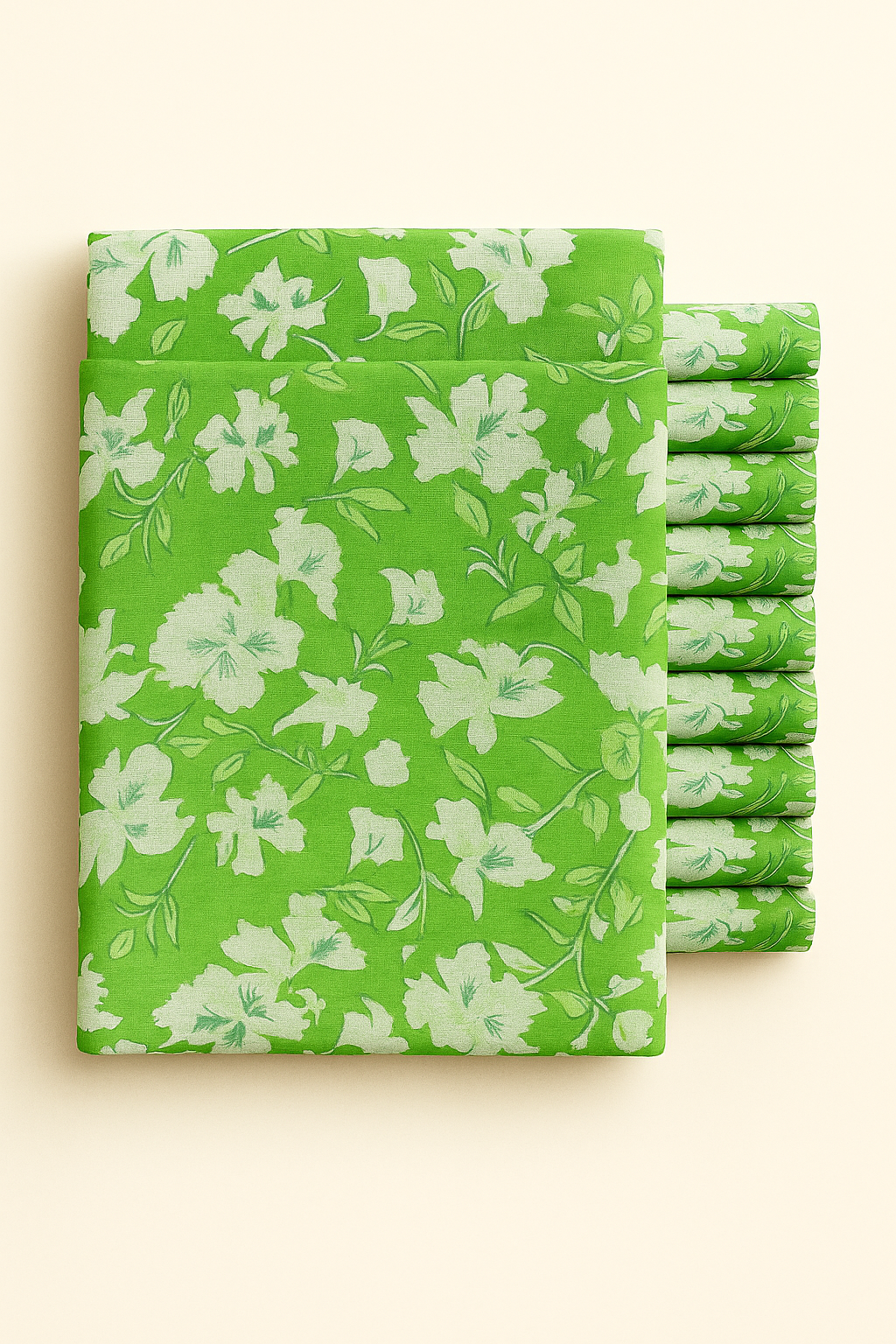 LIGHT GREEN AND CREAM FLORAL ON LEAFY GREEN