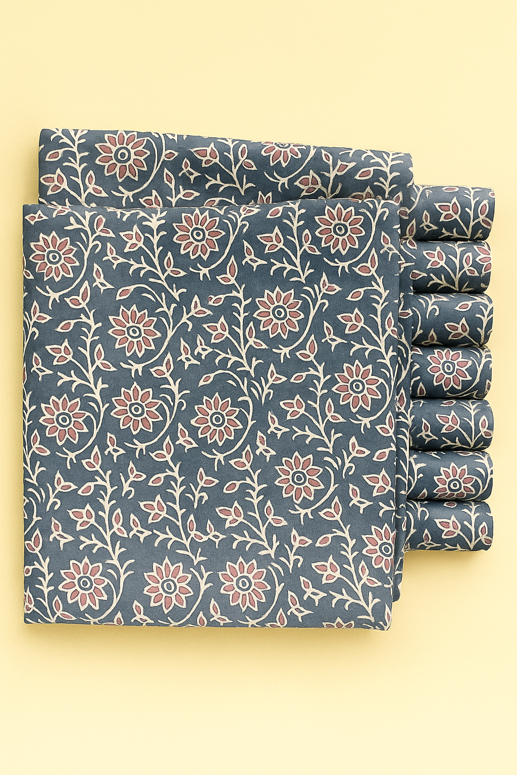PEACH AND CREAM FLORAL ON NAVY BLUE