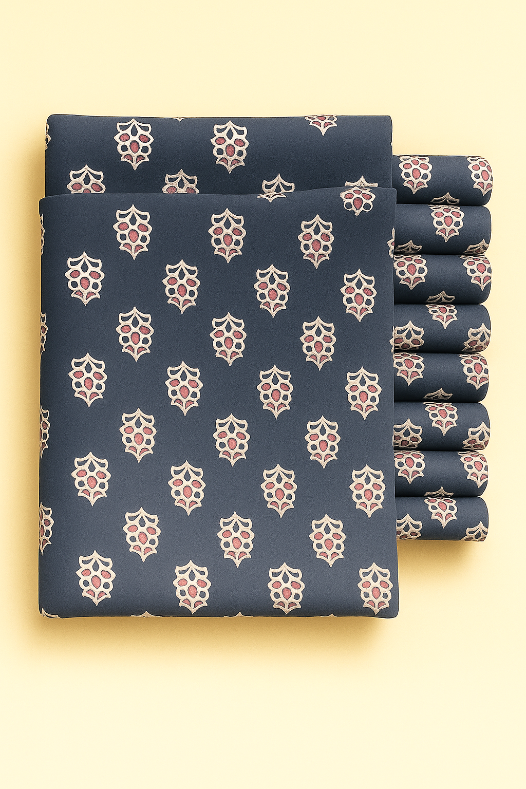 PEACH AND CREAM GEOMETRICAL ON NAVY BLUE