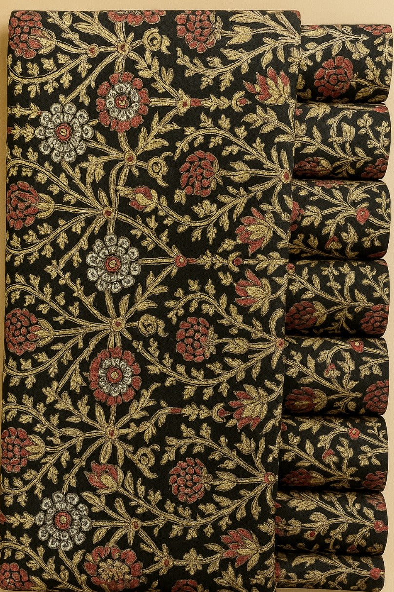 PEACH AND  CREAM FLORAL ON BLACK