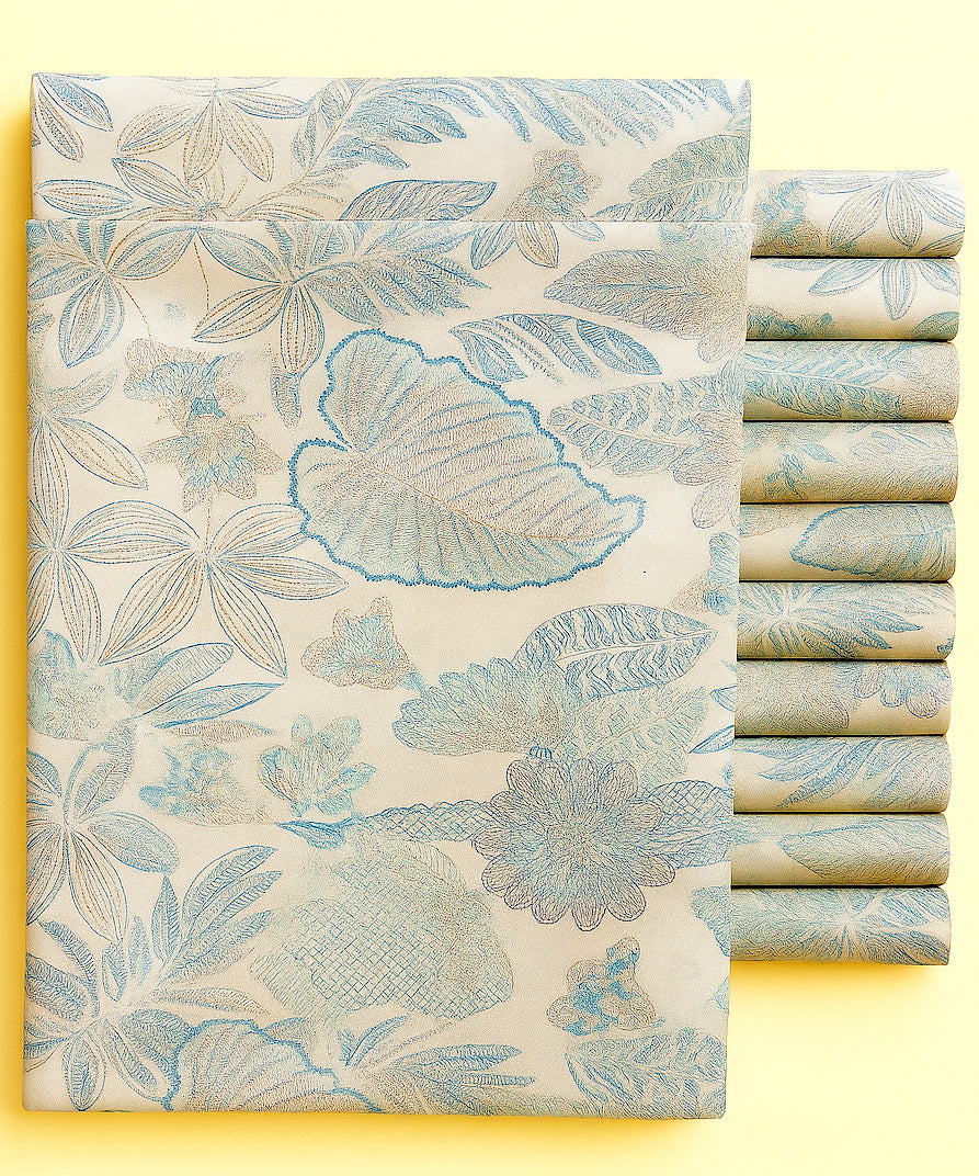 LIGHT GREEN AND BLUE FLORAL ON CREAM