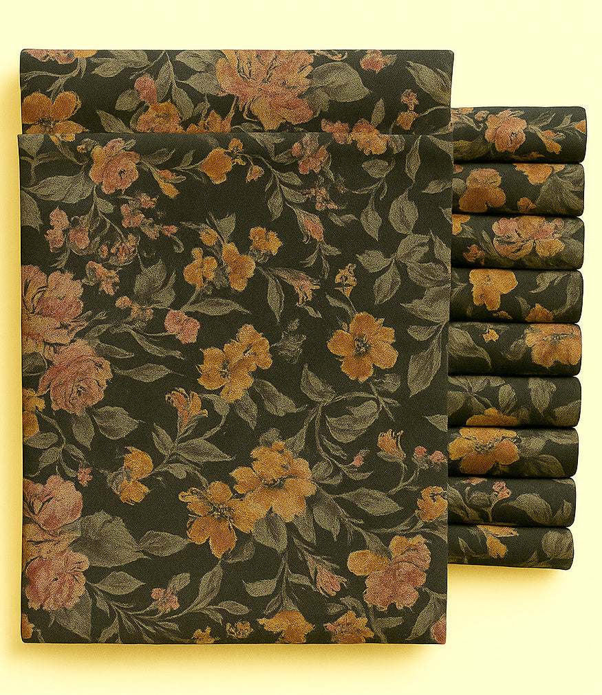 GREY AND COCOA FLORAL ON BLACK