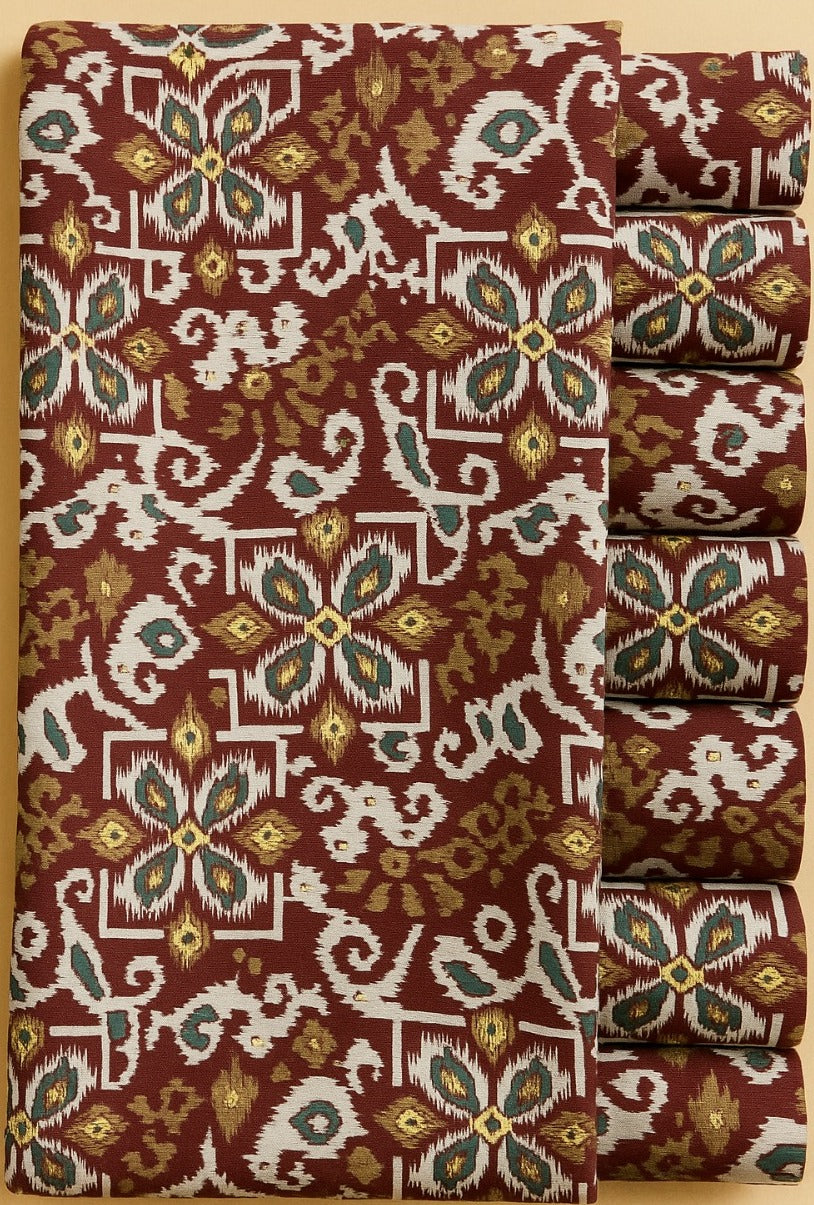 GOLD, HALF WHITE, GREEN AND COFFEE GEOMETRICAL ON MAROON
