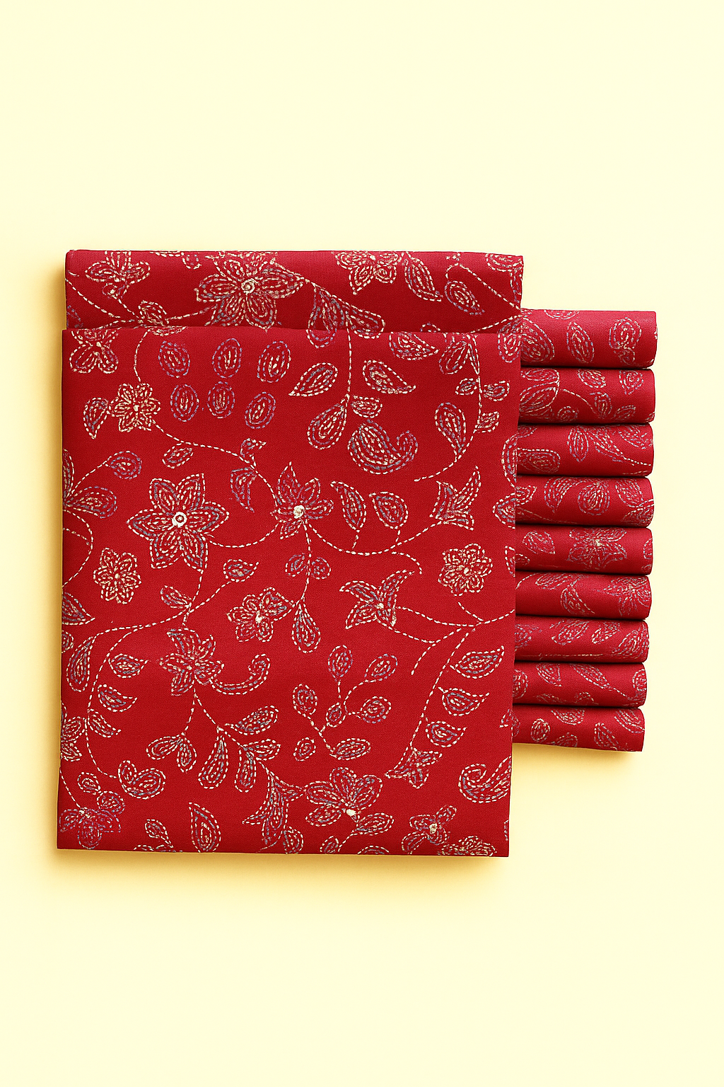 GOLD AND CREAM FLORAL ON RED