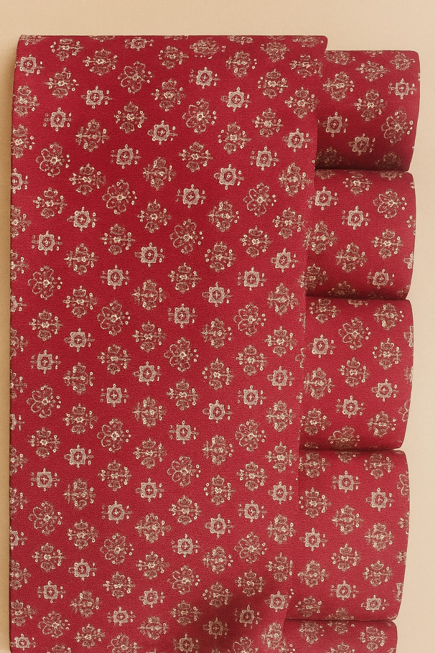 CREAM AND GOLD FLORAL ON RED
