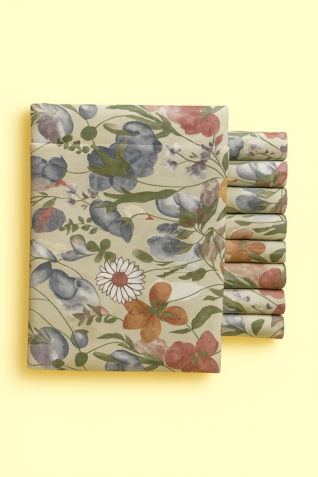PINKISH-BROWN GREY AND GREEN FLORAL ON CREAM