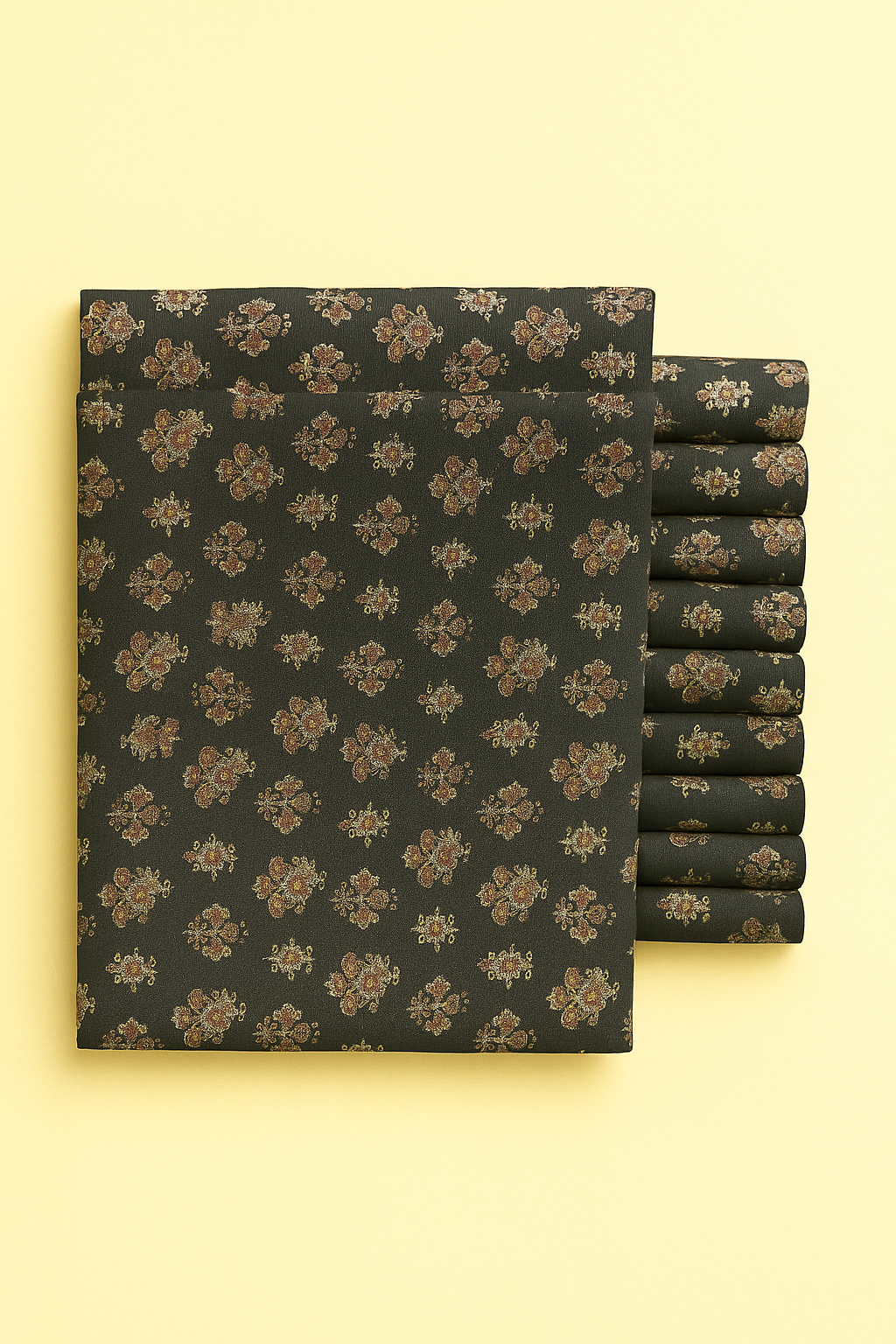BROWN AND CREAM FLORAL ON BLACK
