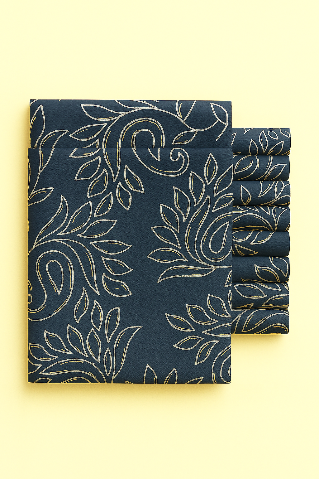 CREAM AND BLACK FLORAL ON DARK BLUE-GREY