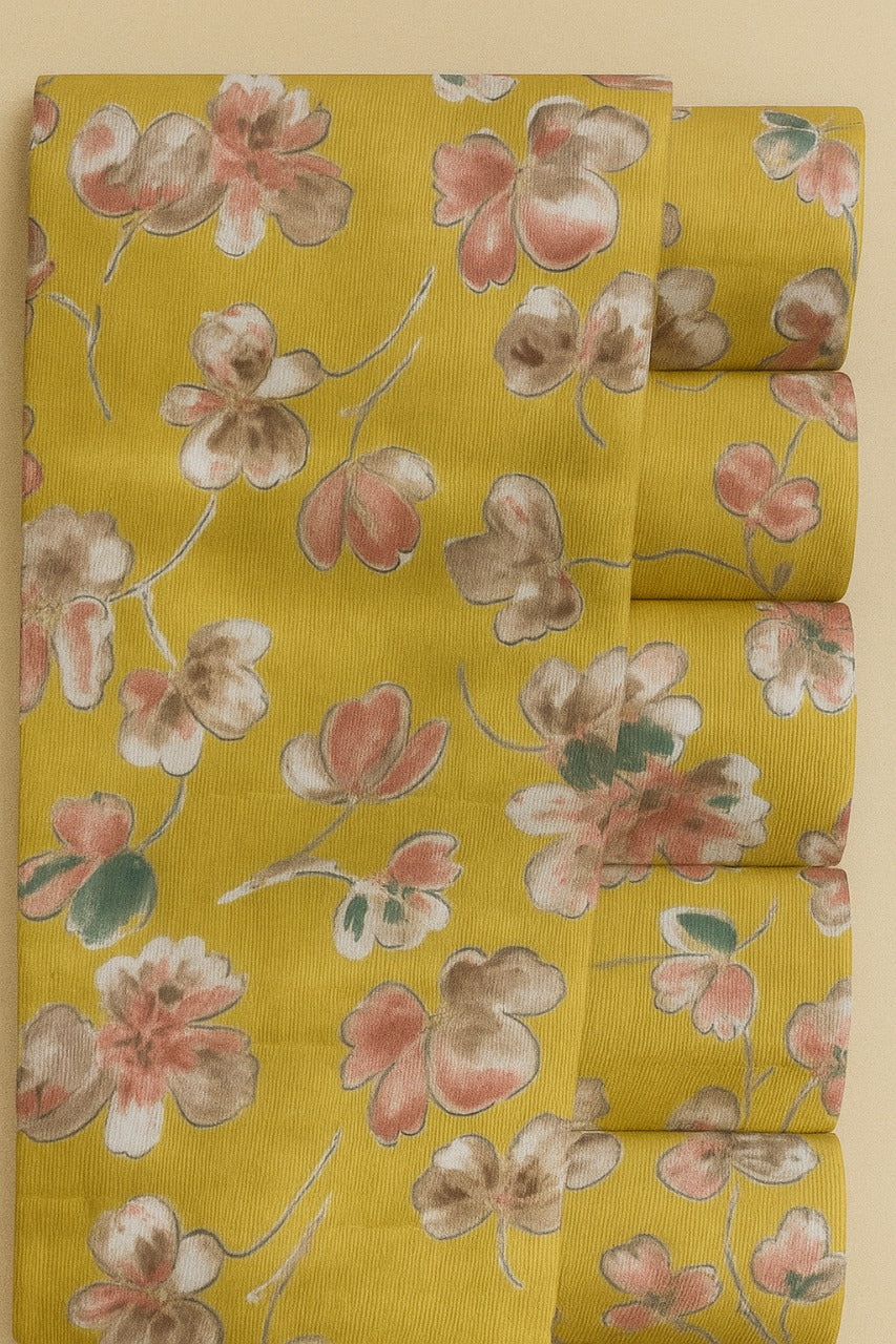 BROWN AND COCOA FLORAL ON YELLOW