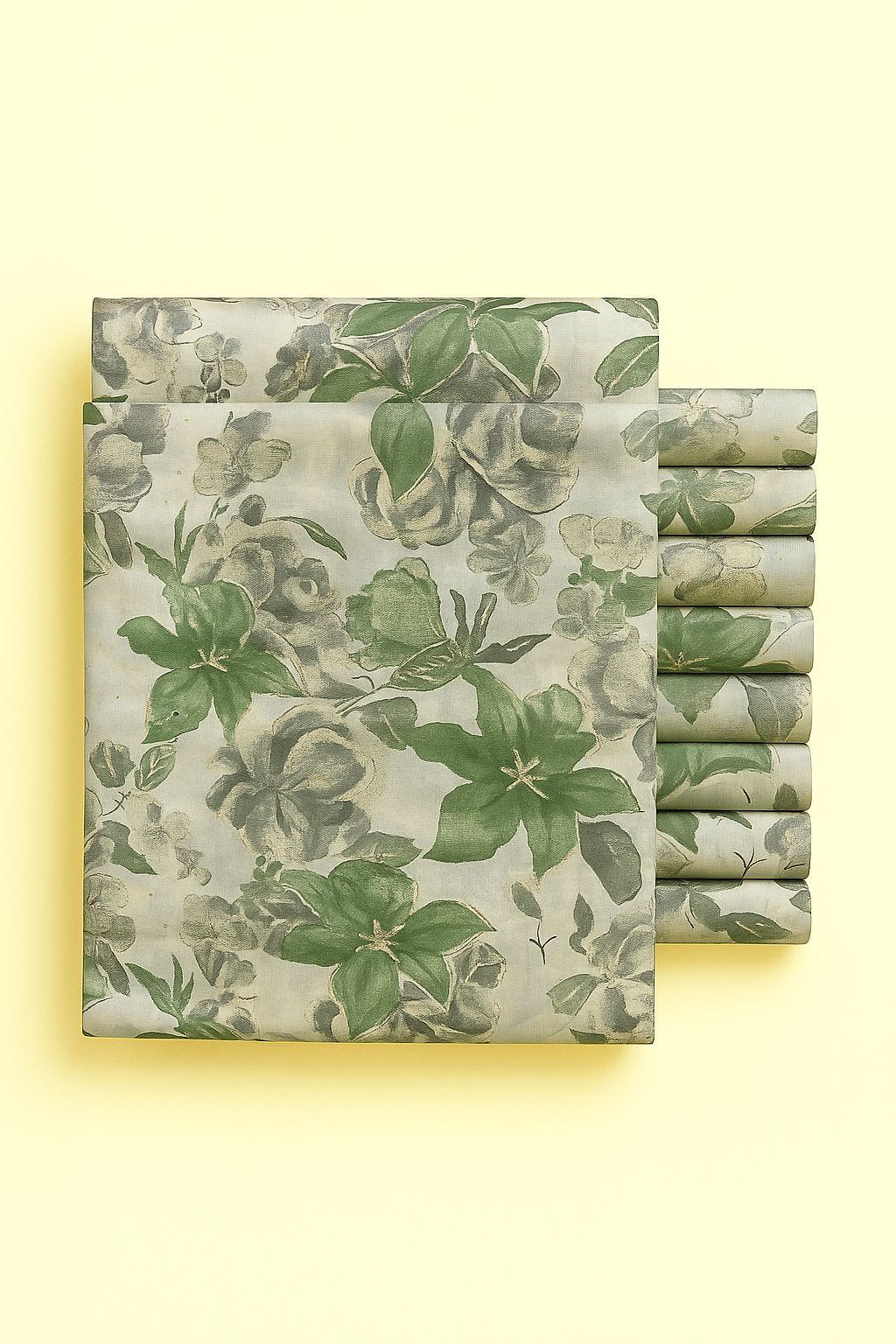 GREEN AND GREY FLORAL ON CREAM