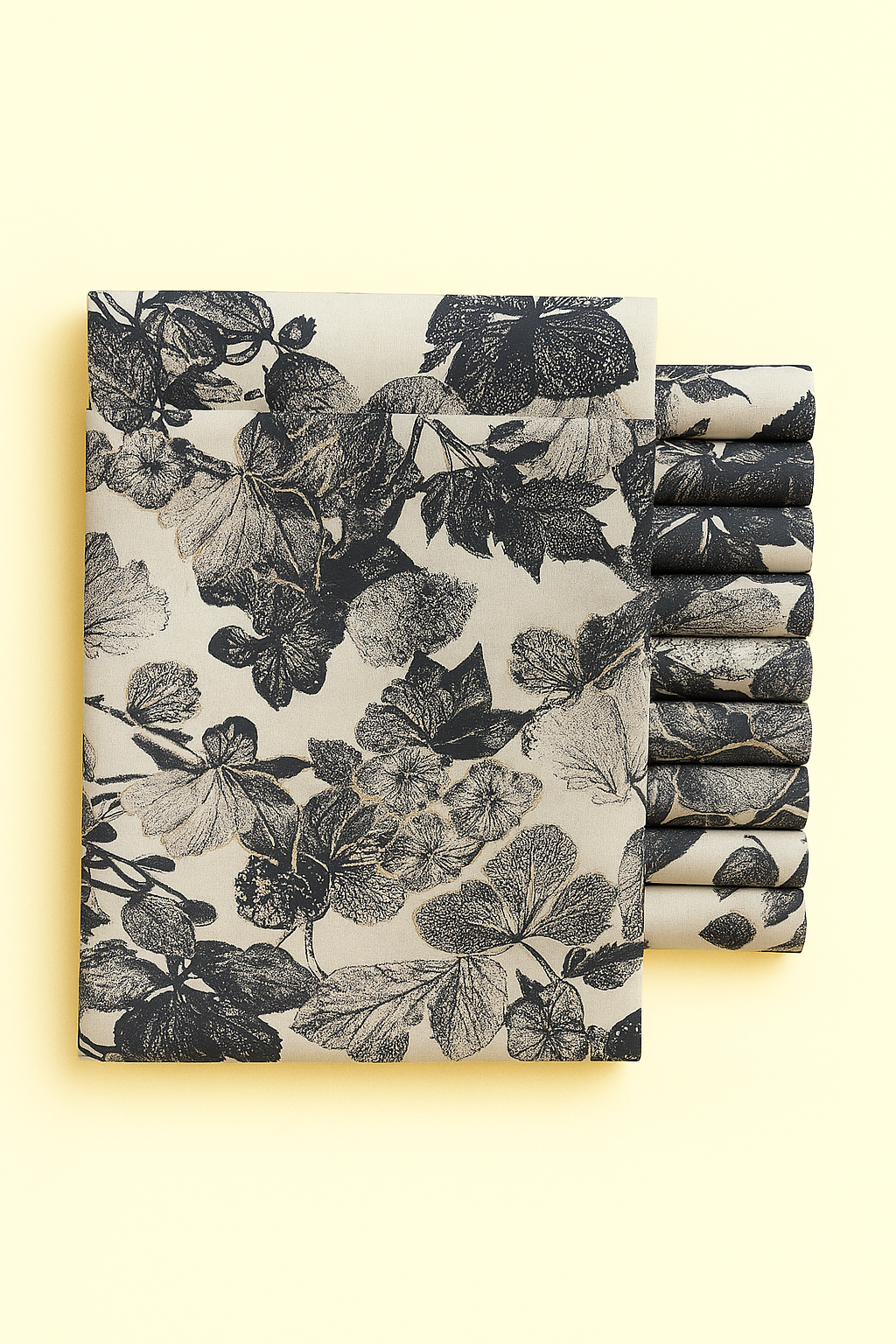BLACK AND GREY FLORAL ON CREAM
