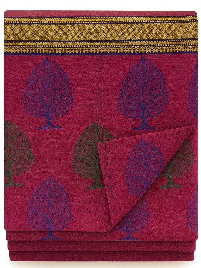 PURPLE GEOMETRICAL PRINT WITH MAROON FLORAL BORDER