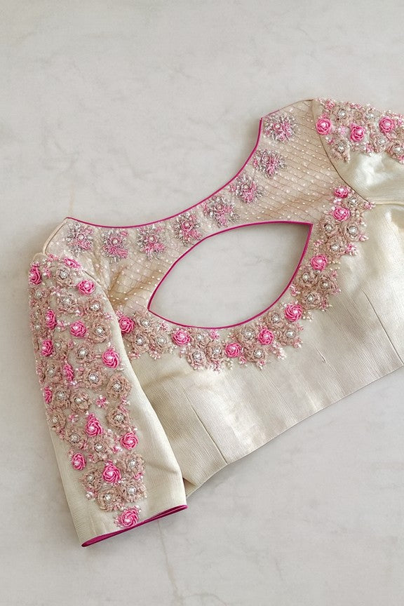 CREAMY WHITE WITH PINK BLOUSE