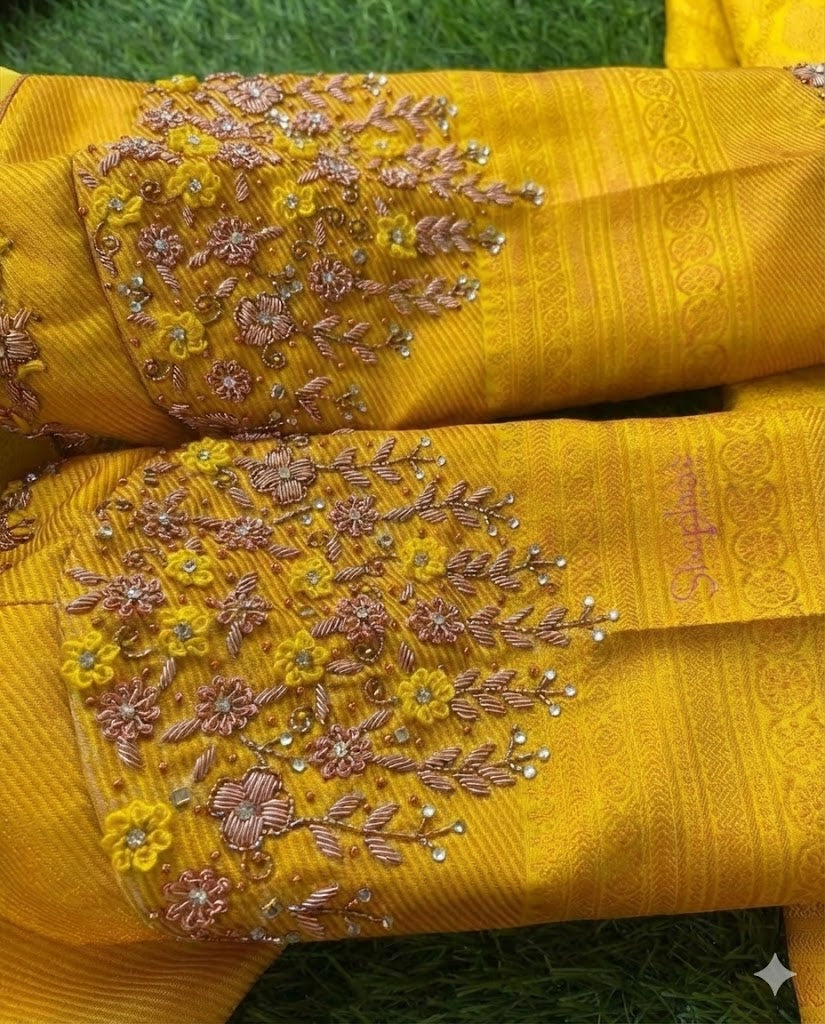 YELLOW PRINTED AND WORK