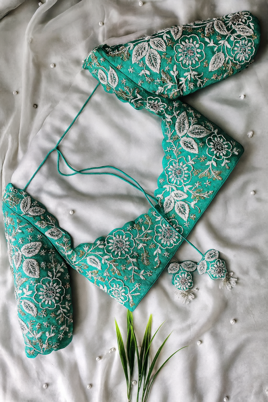 TEAL GREEN HEAVY WORKED BLOUSE