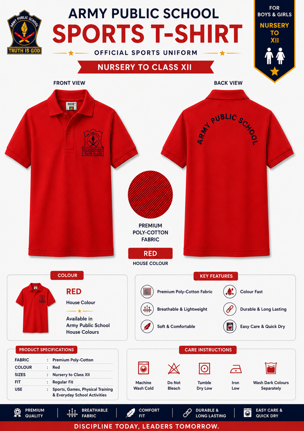 Red Boy’s and Girl’s APS Sports Tshirt