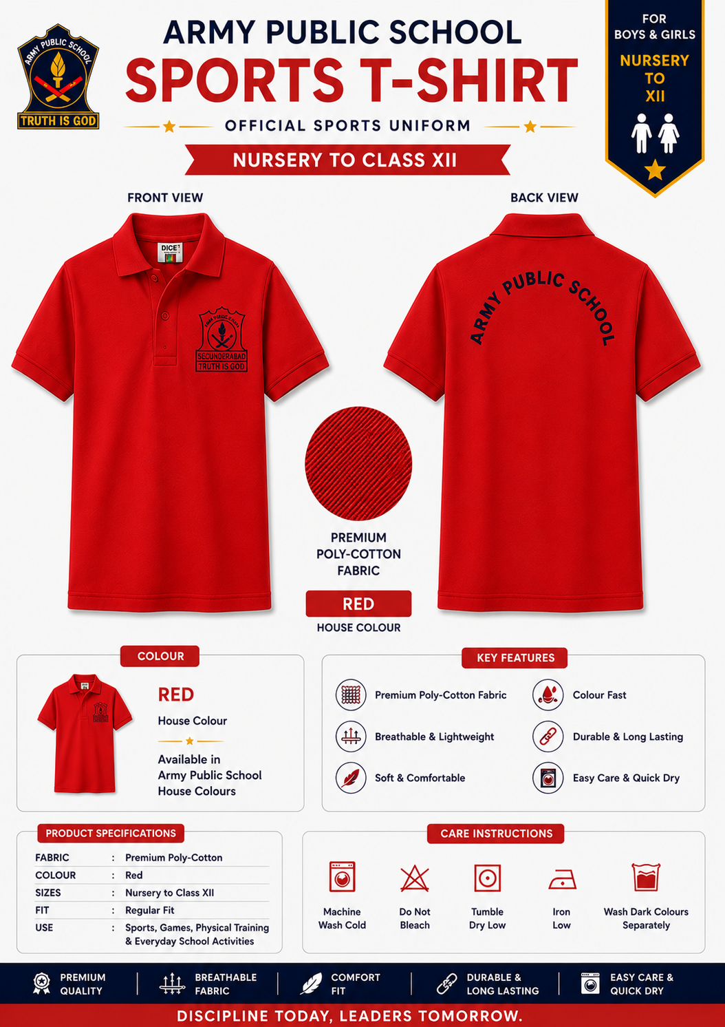 Red Boy’s and Girl’s APS Sports Tshirt