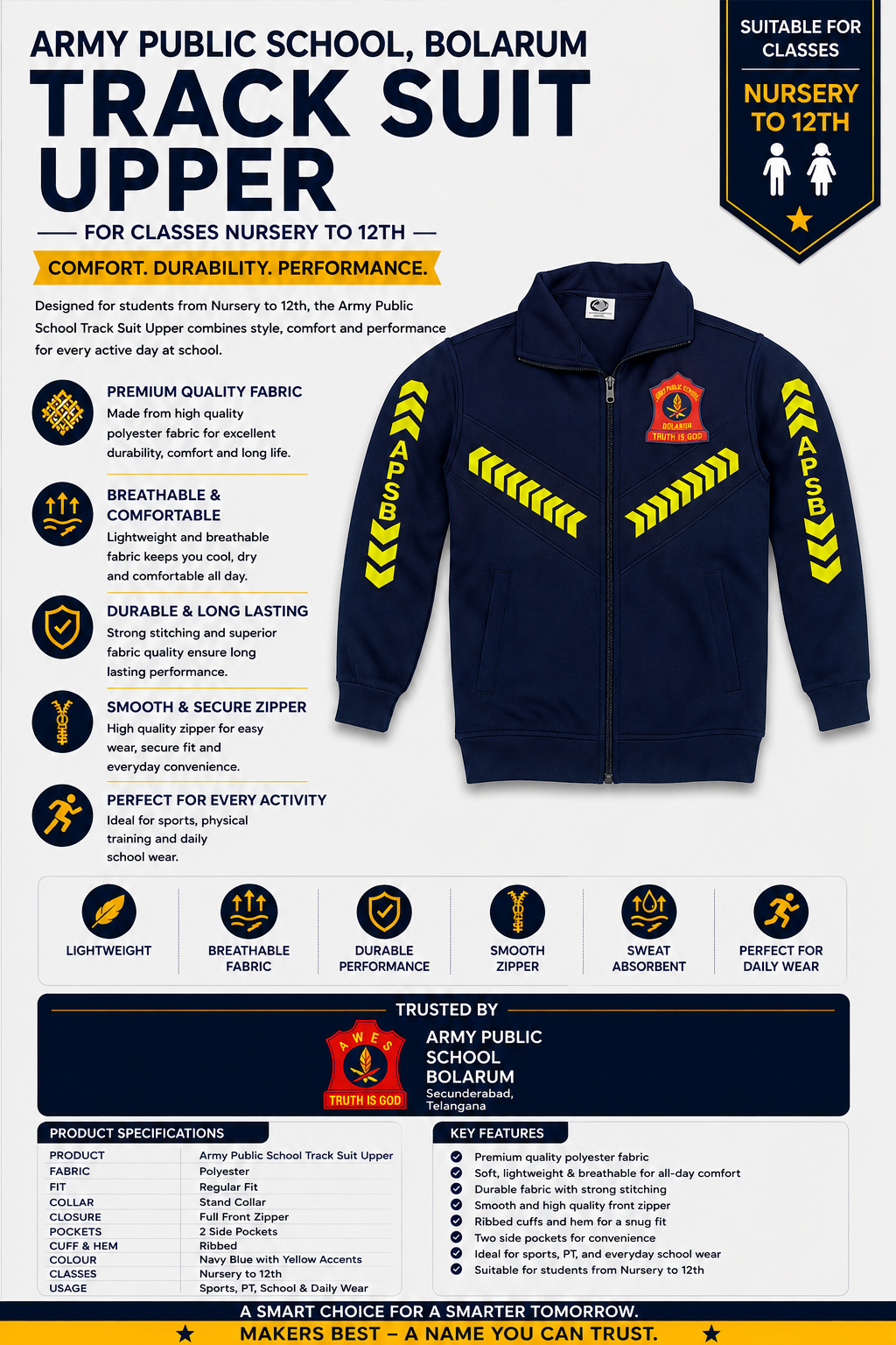 Army Public School Bolarum Track Suit Upper