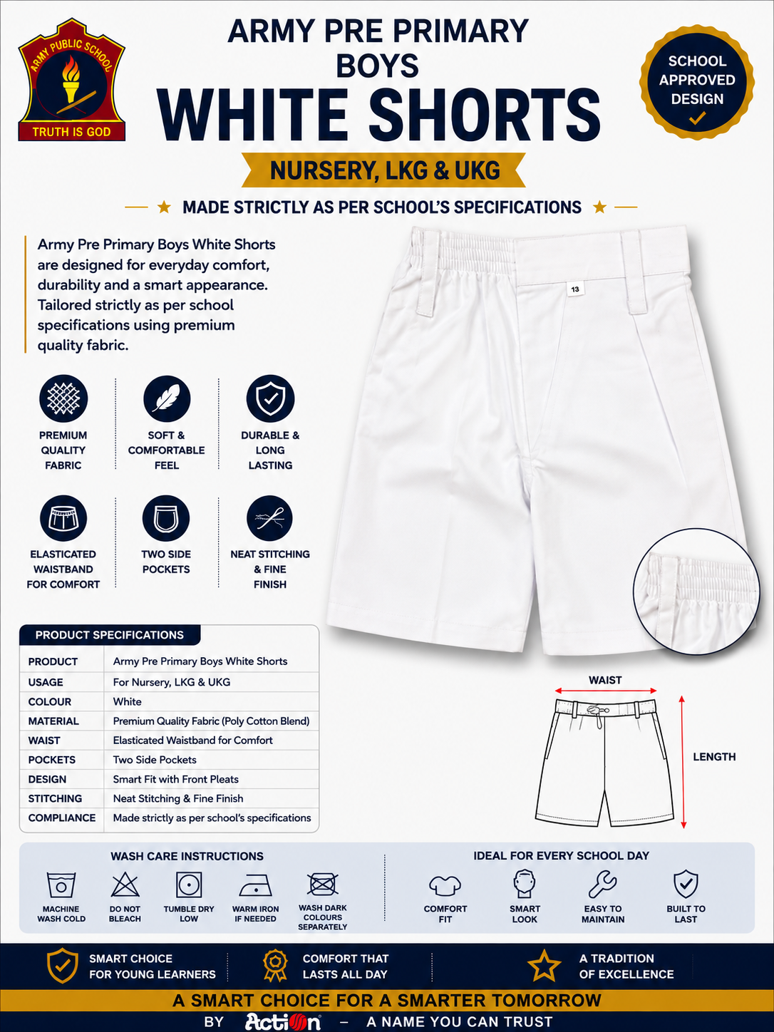 ARMY PRE PRIMARY WHITE HALF PANT