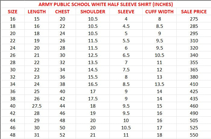 Army Public School White Half Sleeve Shirt