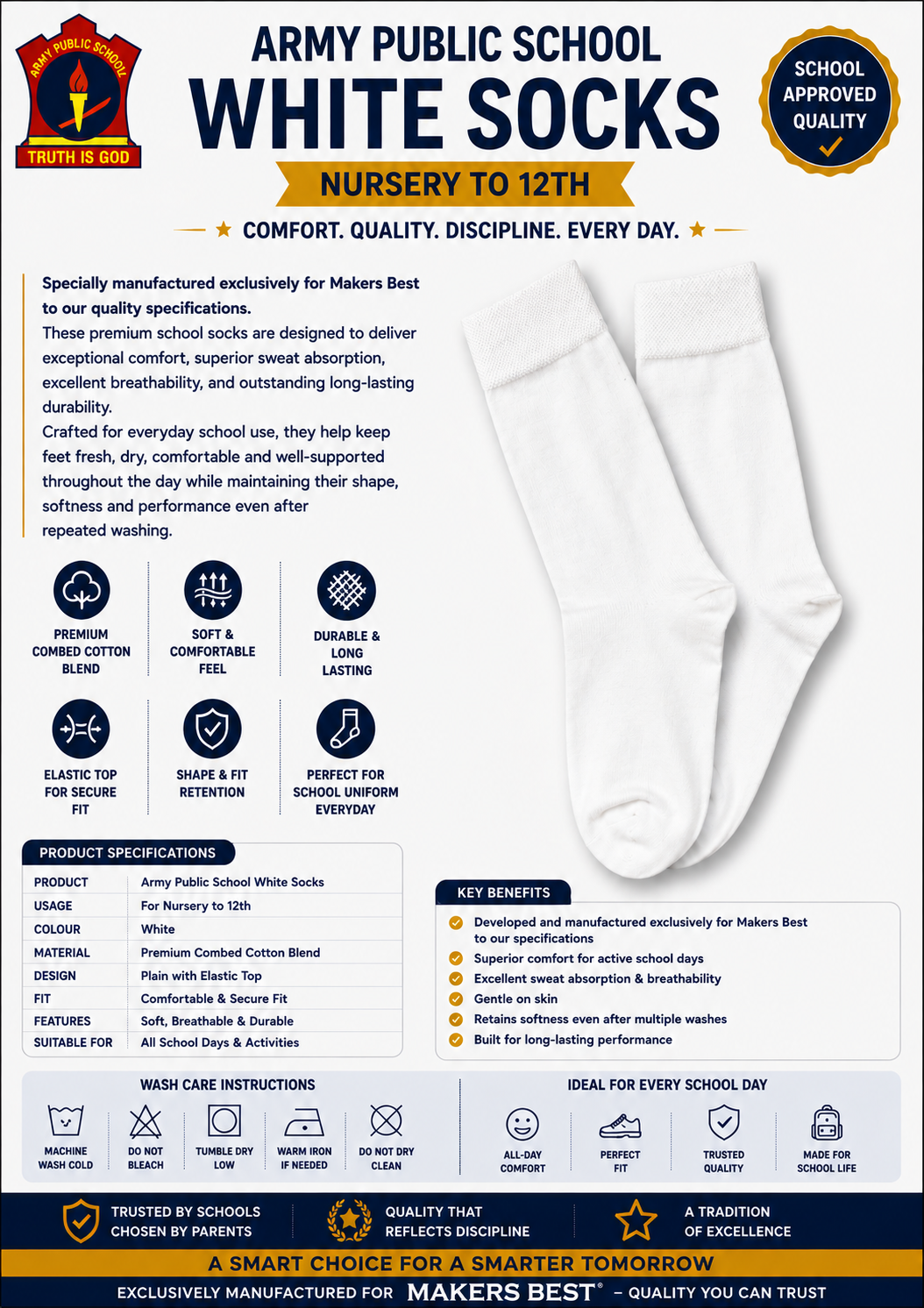 ARMY PUBLIC SCHOOL WHITE SOCKS