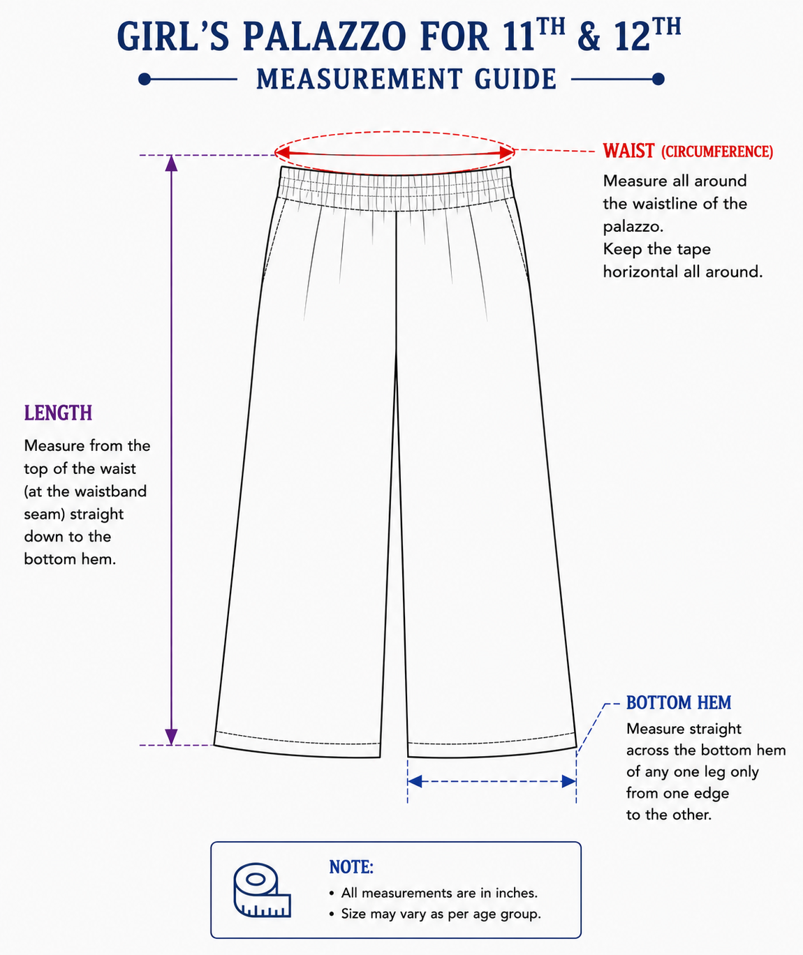 GIRL'S WHITE PALAZZO FOR CLASS 11TH AND 12TH