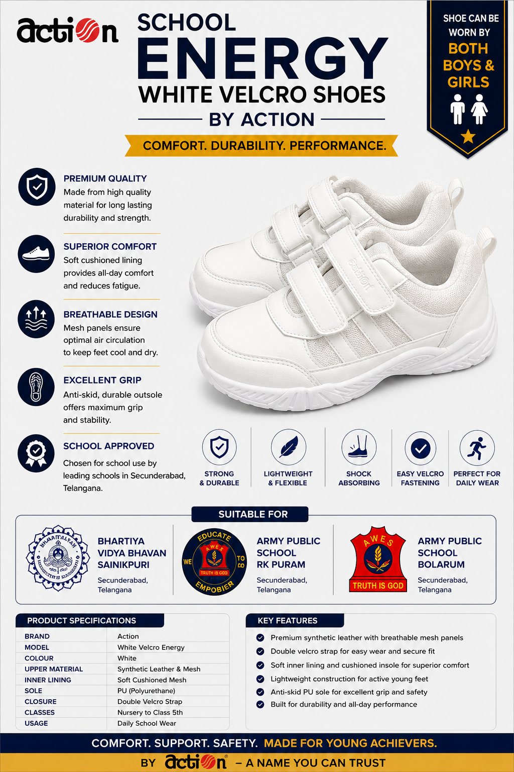 Action Energy White Velcro Shoes