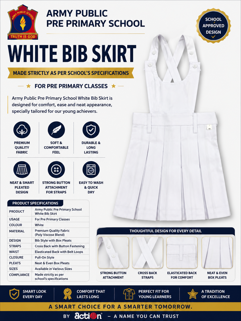 ARMY PRE PRIMARY WHITE BIB SKIRT