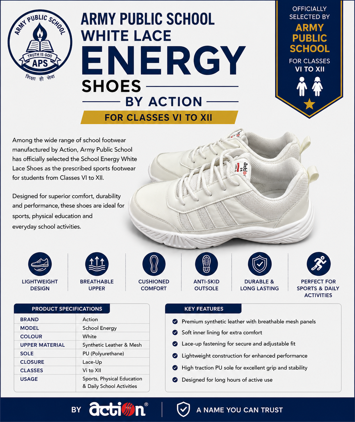 Army Public School White lace shoes