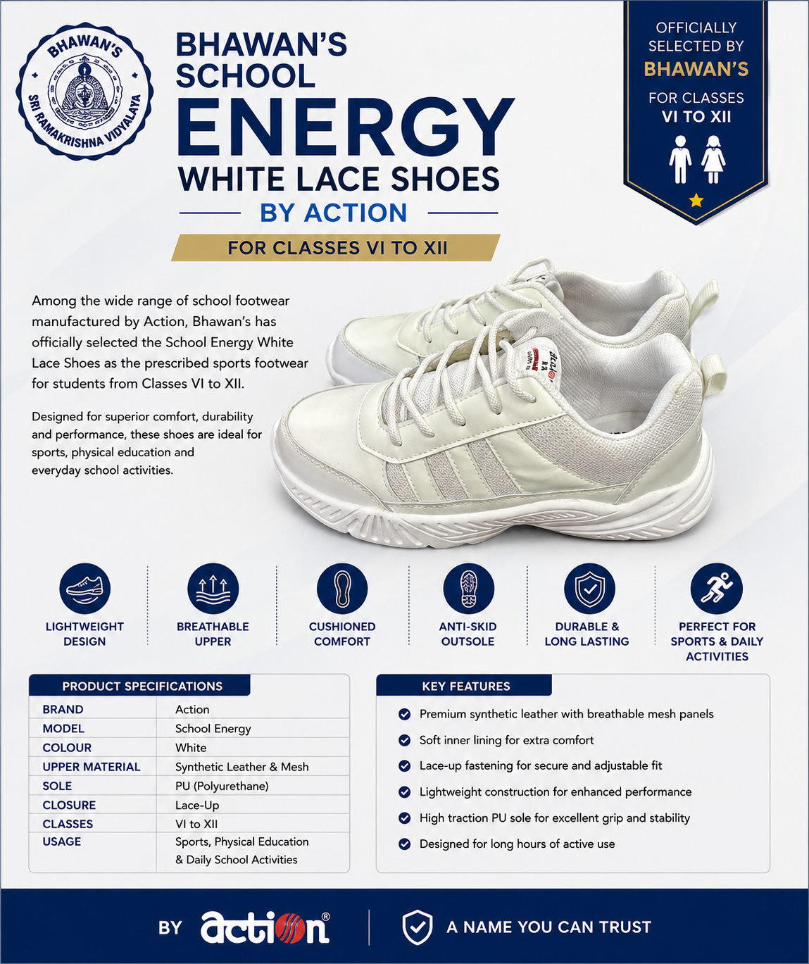 WHITE LACE SHOES FOR CLASS 5TH TO 10TH
