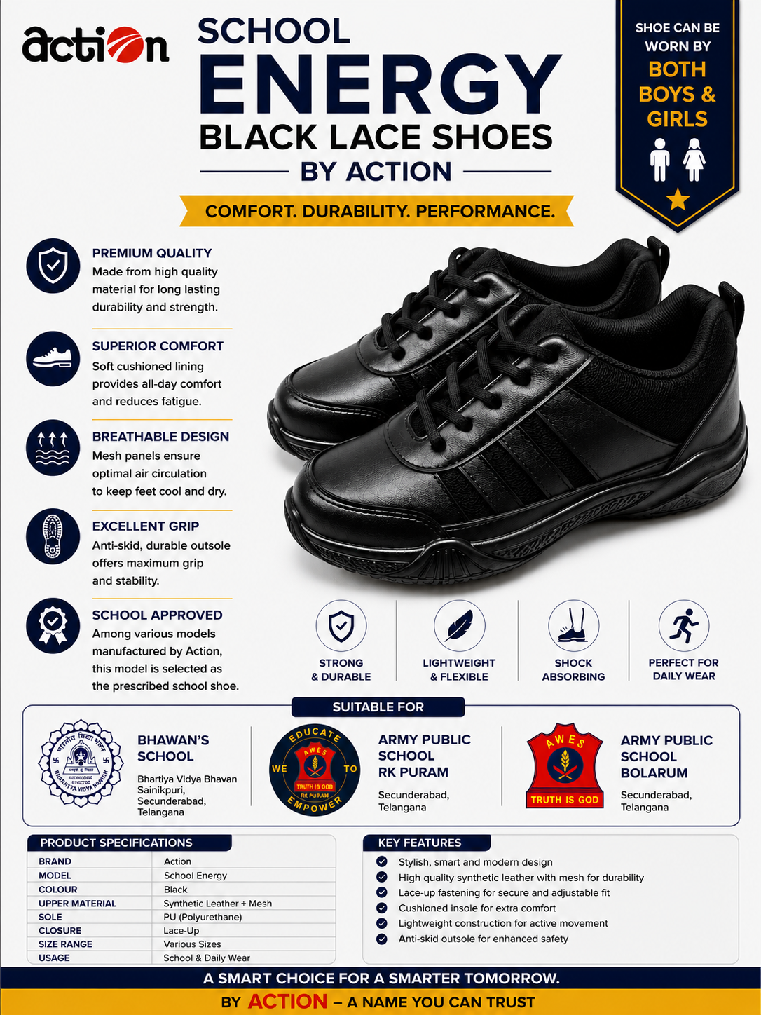 Action Energy Black Lace Shoes
