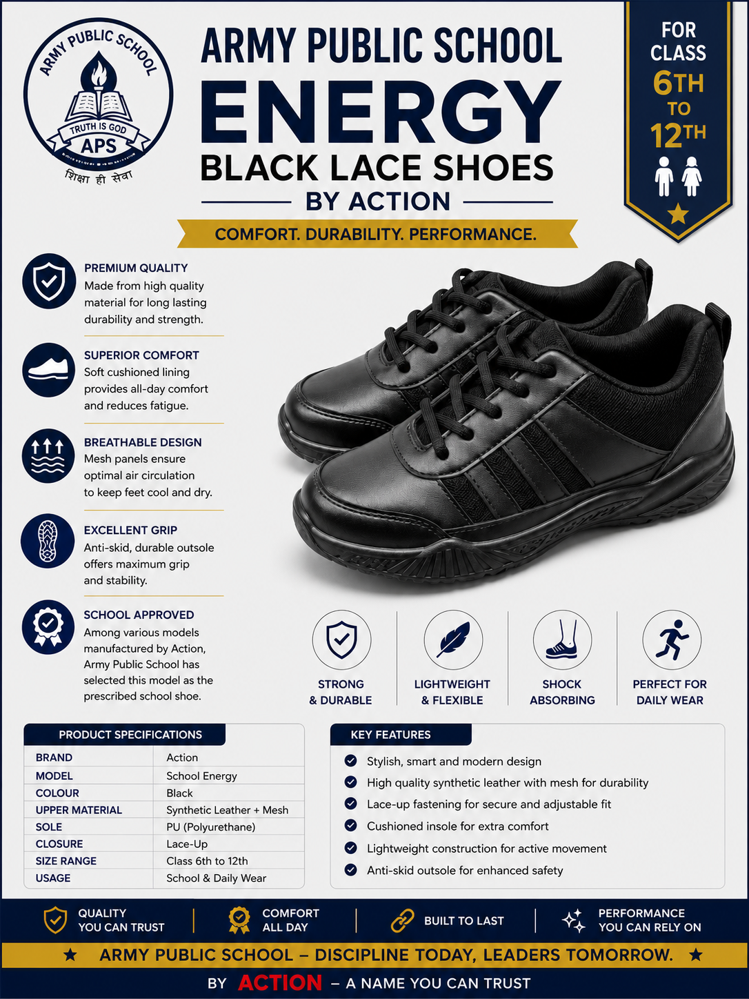 Army Public School Black Lace Shoes