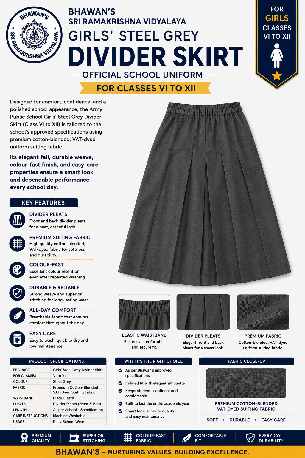 Girl’s Steel Grey Divider Skirt
