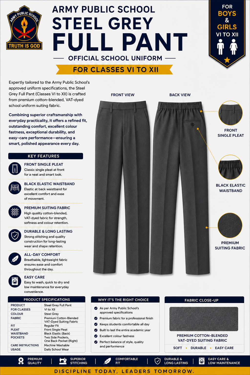 Boy’s Steel Grey Full Pant