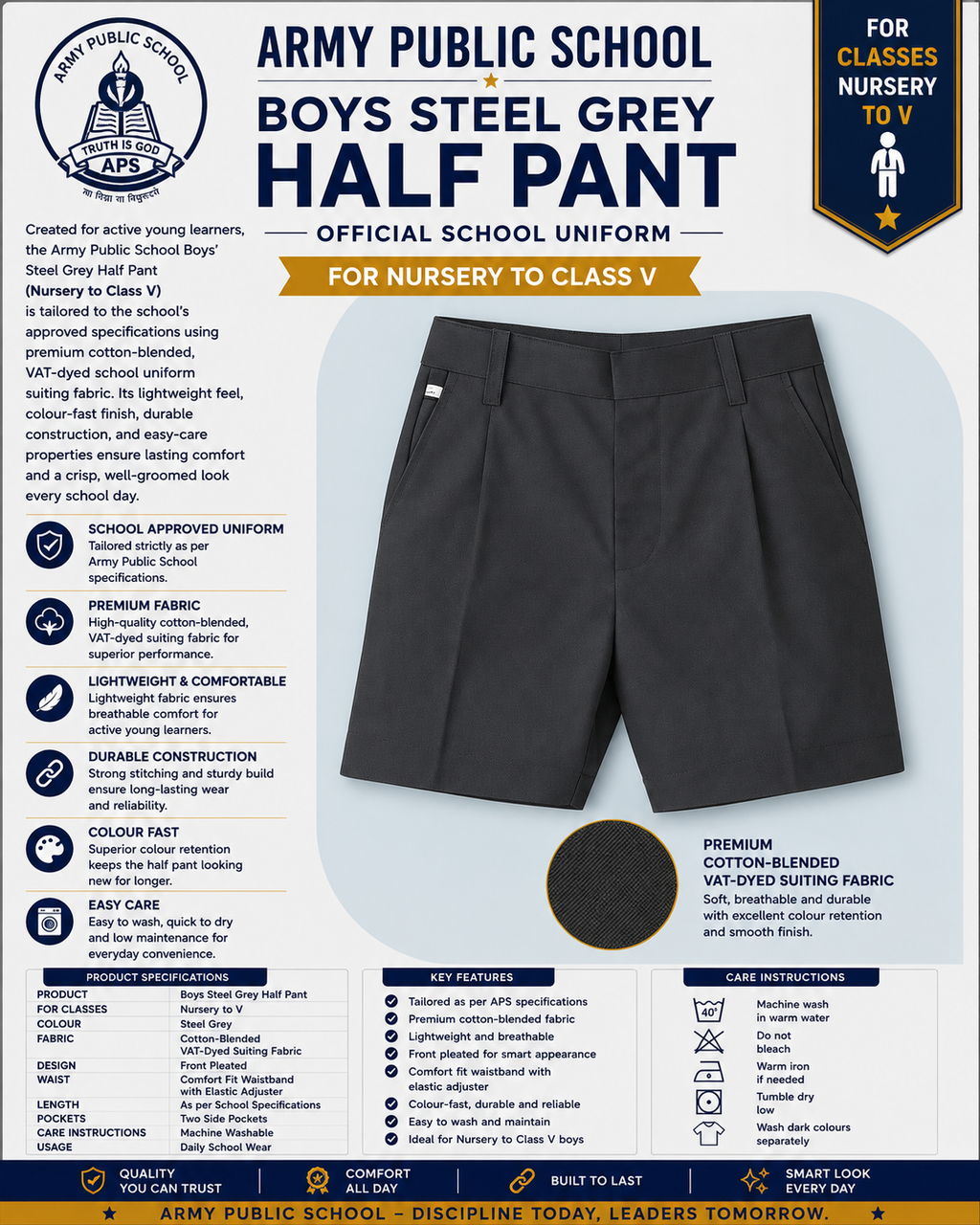 Boy’s Steel Grey Half Pant
