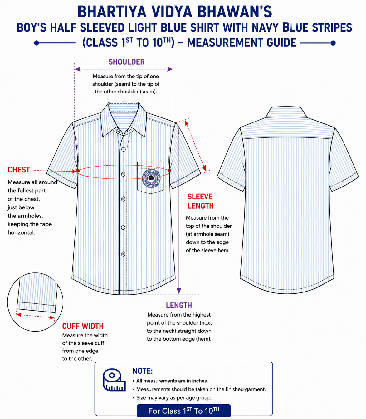 BOY'S WHITE AND BLUE STRIPED SHIRT FOR CLASS 1ST TO 10TH
