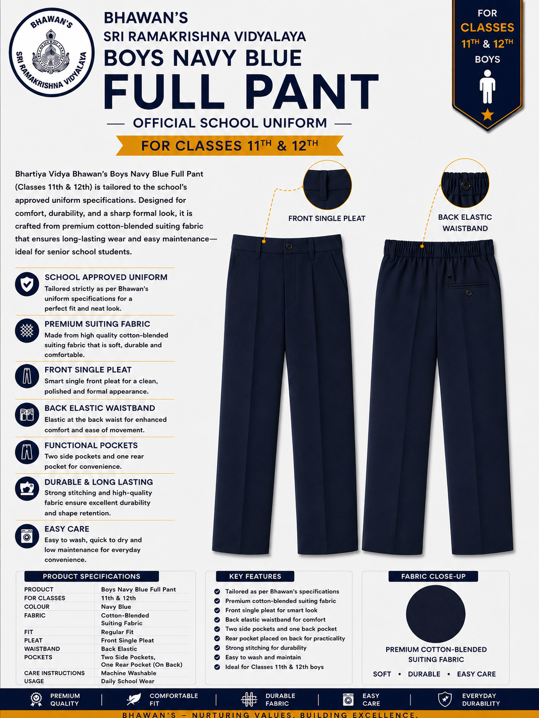 NAVY BLUE FULL PANTS FOR CLASS 11TH & 12TH