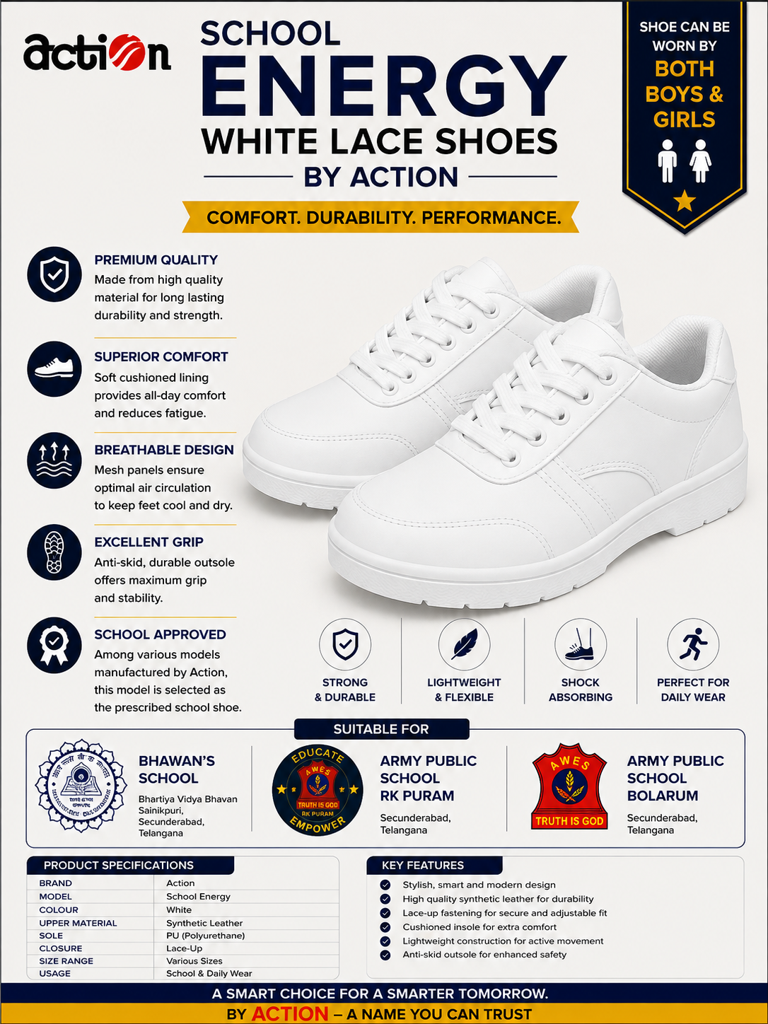 Action Energy White lace shoes