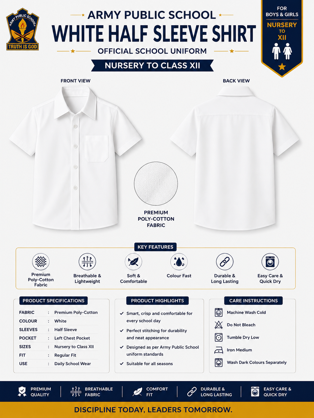 Army Public School White Half Sleeve Shirt