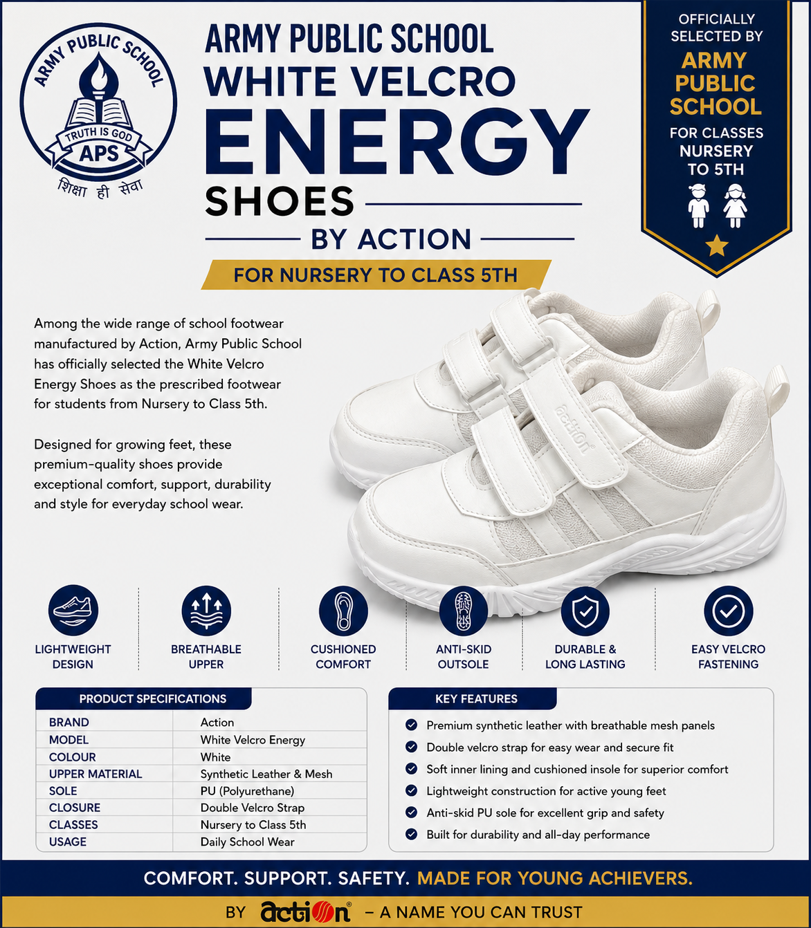 Army Public School White Velcro